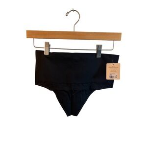 Essentials by Tummy Tank Nylon Seamless Thong Black High Waist Shapewear S/M
